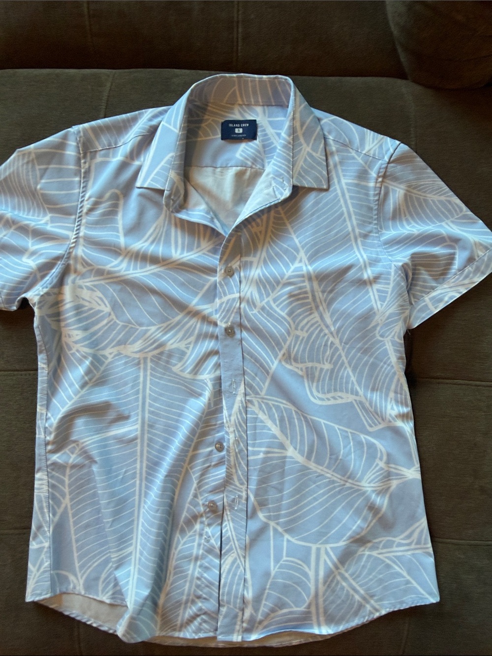 Club Room Light Blue Leaf-Print Short-Sleeve Dress Shirt